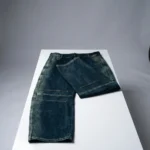 Men's dark indigo baggy jeans with knee paneling and vintage wash finish (5)