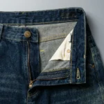 Men's dark indigo baggy jeans with knee paneling and vintage wash finish (6)