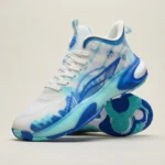 Men's high performance blue and white tie dye basketball sneakers with translucent midsole (3)