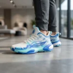 Men's high performance blue and white tie dye basketball sneakers with translucent midsole (4)
