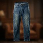 Men’s indigo vintage wash baggy jeans with knee panel detailing and relaxed fit (1)