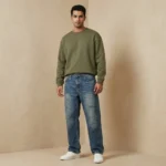 Men’s indigo vintage wash baggy jeans with knee panel detailing and relaxed fit (2)