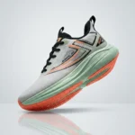 Men's lightweight breathable running shoes in mint green and white with orange accents (2)