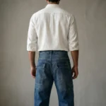 Men's medium wash blue cargo jeans with front panel pockets and relaxed fit (2)