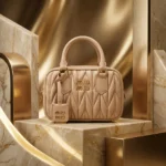 Miu Miu Arcadie Matelassé beige nappa leather bag with gold tone logo (2)
