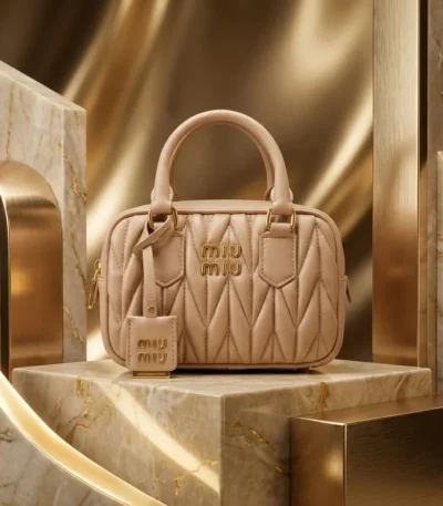 Miu Miu Arcadie Matelassé beige nappa leather bag with gold tone logo (2)