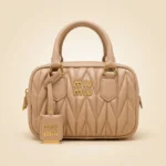 Miu Miu Arcadie Matelassé beige nappa leather bag with gold tone logo (3)