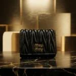 Miu Miu Black Matelassé Nappa Leather Trifold Wallet with Gold Hardware (3)