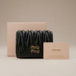 Miu Miu Black Matelassé Nappa Leather Trifold Wallet with Gold Hardware (4)
