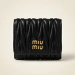 Miu Miu Black Matelassé Nappa Leather Trifold Wallet with Gold Hardware (5)