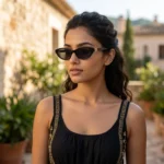 Miu Miu Black Oval Sunglasses for Women with Gold Logo Hinges (5)