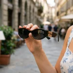 Miu Miu Black Oval Sunglasses with Gold Logo for Women (5)