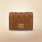 Miu Miu Brown Matelassé Nappa Leather Trifold Wallet with Gold Logo (1)