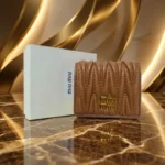 Miu Miu Brown Matelassé Nappa Leather Trifold Wallet with Gold Logo (4)