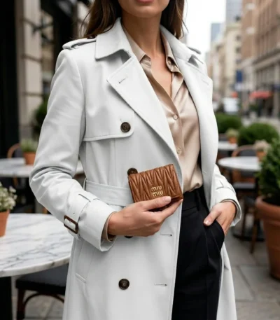 Miu Miu Brown Matelassé Nappa Leather Trifold Wallet with Gold Logo