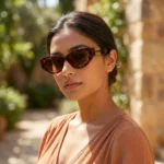 Miu Miu Glimpse dark tortoise shell cat eye sunglasses with gold logo hardware and cream leather case (1)