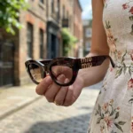 Miu Miu Glimpse dark tortoise shell cat eye sunglasses with gold logo hardware and cream leather case (3)