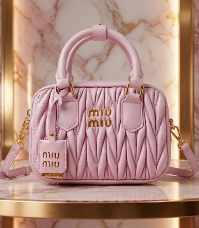 Miu Miu Matelassé Nappa Leather Arcadie Bag in Alabaster Pink with Gold Hardware (2)