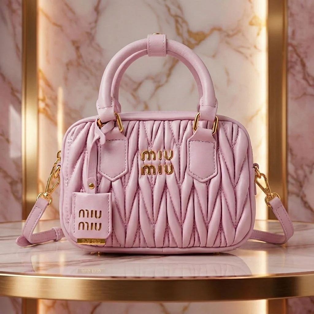 Miu Miu Matelassé Nappa Leather Arcadie Bag in Alabaster Pink with Gold Hardware (2)