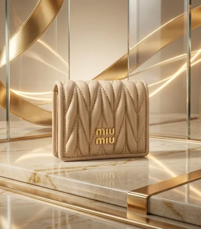 Miu Miu Matelassé Nappa Leather Compact Wallet in Beige (5)