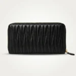 Miu Miu Matelassé Nappa Leather Zip Around Wallet in Black with Gold Hardware (2)
