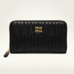 Miu Miu Matelassé Nappa Leather Zip Around Wallet in Black with Gold Hardware (4)