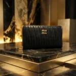 Miu Miu Matelassé Nappa Leather Zip Around Wallet in Black with Gold Hardware (5)