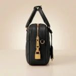 Miu Miu Matelassé black nappa leather top handle bag with gold logo and padlock (1)