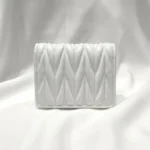 Miu Miu Matelassé quilted white leather small wallet for women with gold logo hardware (1)