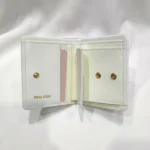 Miu Miu Matelassé quilted white leather small wallet for women with gold logo hardware (2)