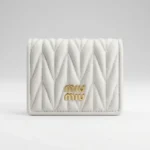 Miu Miu Matelassé quilted white leather small wallet for women with gold logo hardware (3)