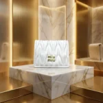 Miu Miu Matelassé quilted white leather small wallet for women with gold logo hardware (4)