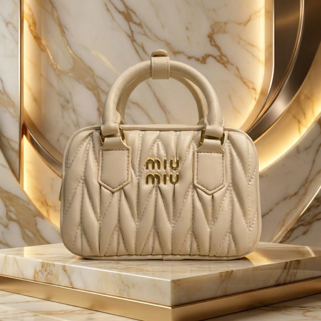Miu Miu Wander Matelassé nappa leather mini bag in cream with gold logo (1)