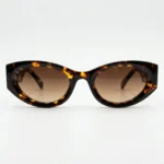 Miu Miu dark havana tortoiseshell oval sunglasses with gold logo hardware and green velvet case (4)