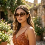 Miu Miu dark havana tortoiseshell oval sunglasses with gold logo hardware and green velvet case (6)