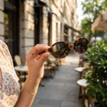 Miu Miu luxury oval tortoise shell sunglasses for women with gold logo temple detail (5)