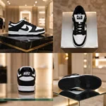 Nike SB Dunk Low Black and White Panda Sneakers on Marble Display (4)