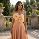 Peach Floral 3D Applique Bustier Top for Women with Corset Detailing (2)