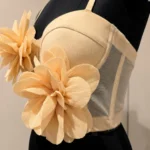 Peach Floral 3D Applique Bustier Top for Women with Corset Detailing (6)