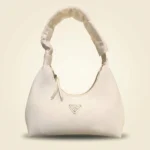 Prada Cleo white brushed leather hobo bag with iconic triangle logo and scrunchie handle detail (5)