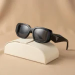 Prada PR 17WS black rectangular sunglasses for women with 3D logo temples (2)