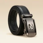Premium Black Leather Ratchet Belt for Men with Gunmetal Z Buckle (2)