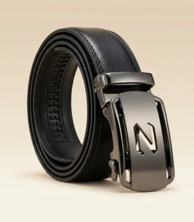 Premium Black Leather Ratchet Belt for Men with Gunmetal Z Buckle (2)