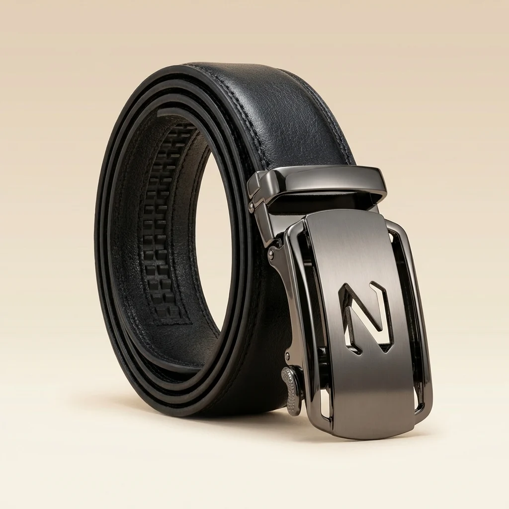Premium Black Leather Ratchet Belt for Men with Gunmetal Z Buckle (2)