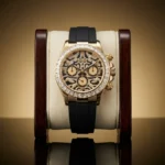 Rolex Cosmograph Daytona Eye of the Tiger 18k yellow gold watch with diamond paved tiger print dial and black Oysterflex strap (1)