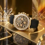 Rolex Cosmograph Daytona Eye of the Tiger 18k yellow gold watch with diamond paved tiger print dial and black Oysterflex strap (2)