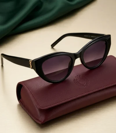 Saint Laurent Women's Black Cat Eye Sunglasses with Gold YSL Logo (4)