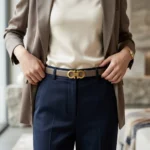 Salvatore Ferragamo Gancini Reversible Leather Belt for Women in Taupe and Gold (1)