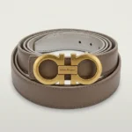 Salvatore Ferragamo Gancini Reversible Leather Belt for Women in Taupe and Gold (5)