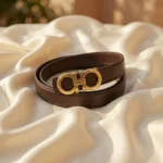 Salvatore Ferragamo women's brown leather belt with gold Gancini buckle (1)